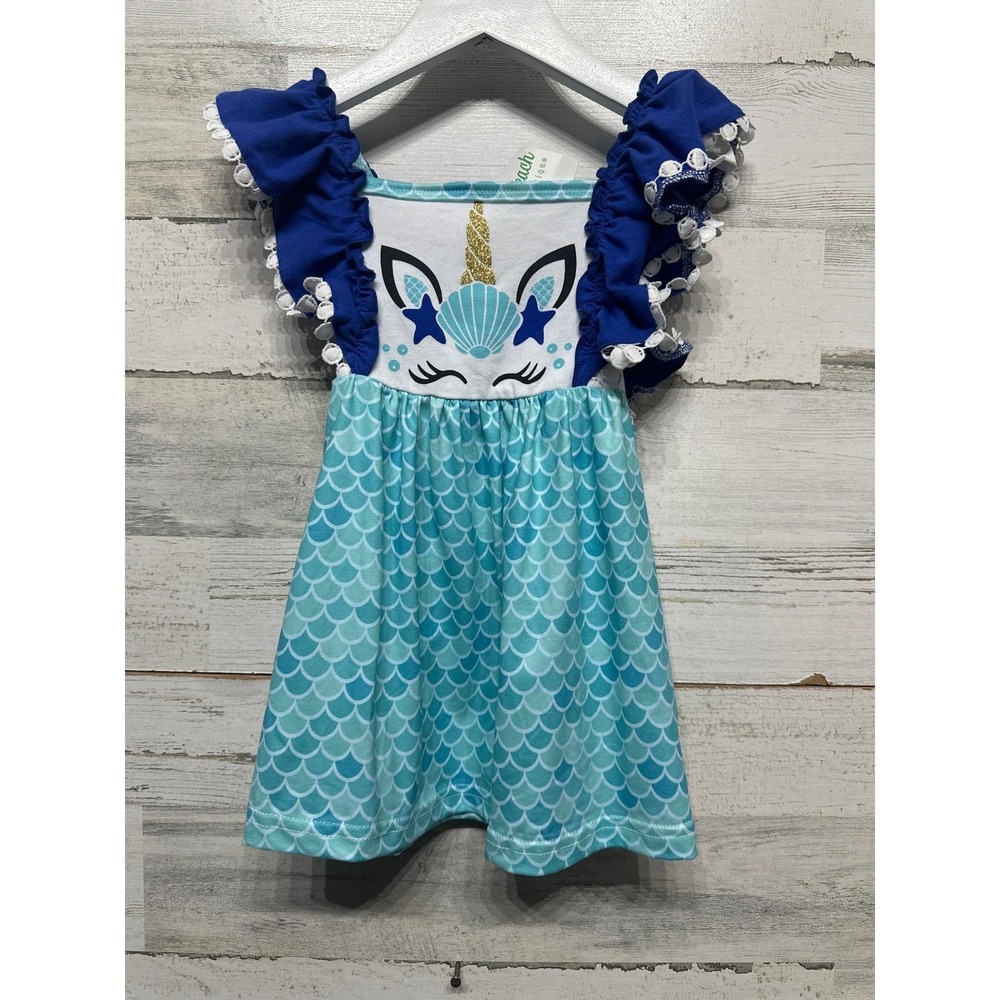 Paisley Peach Mermaid Unicorn Dress Girls 2T Blue Scale Flutter Sleeve NWT